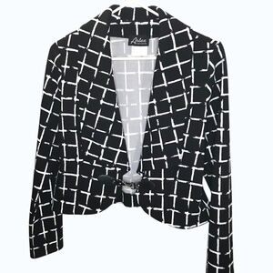 Artex Fashions Cropped Blazer Black White Geometric Print Women’s L
